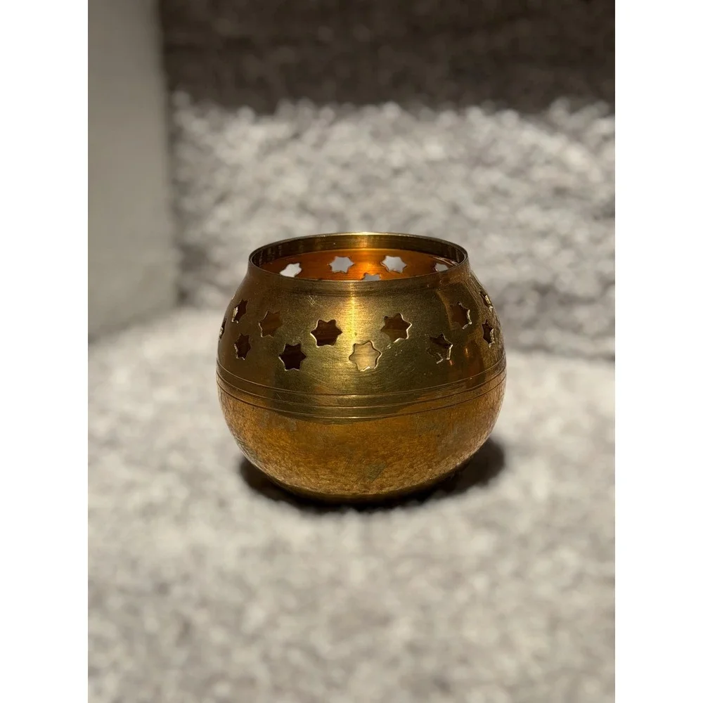 Vintage Brass Cut Out Candle‎ Holders Set of 3 Boho India Hollywood Regency